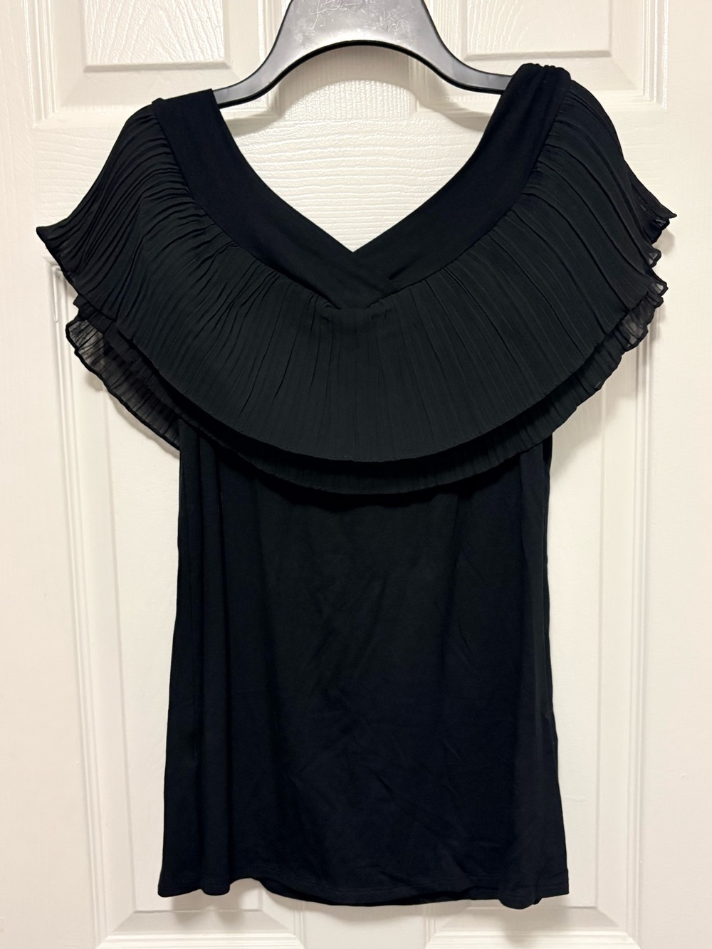 *Blushing Heart Black Off Shoulder Pleated Neckline Women's Blouse A155